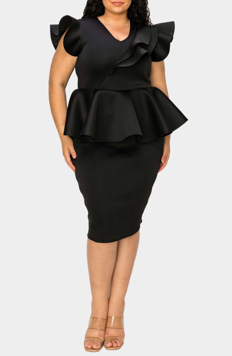 L I V D Onyx Peplum Neoprene Cocktail Dress, Main, color, 