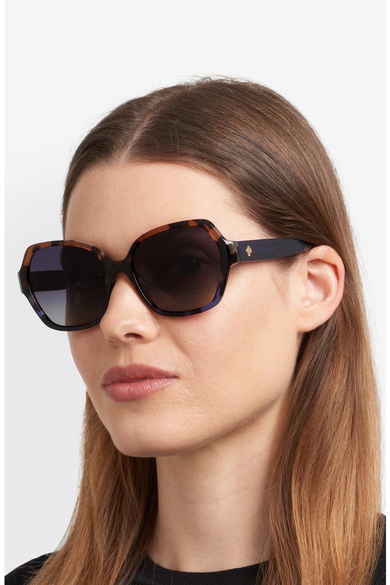layne 57mm geometric square sunglasses, Alternate, color, BROWN BLUE HAVANA/ DARK GREY