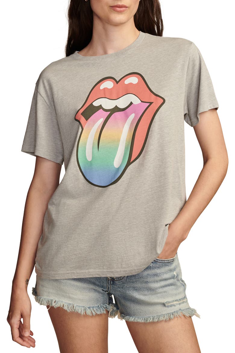 Rolling Stones Rainbow Tongue Graphic T-Shirt, Main, color, LIGHT HEATHER GRAY