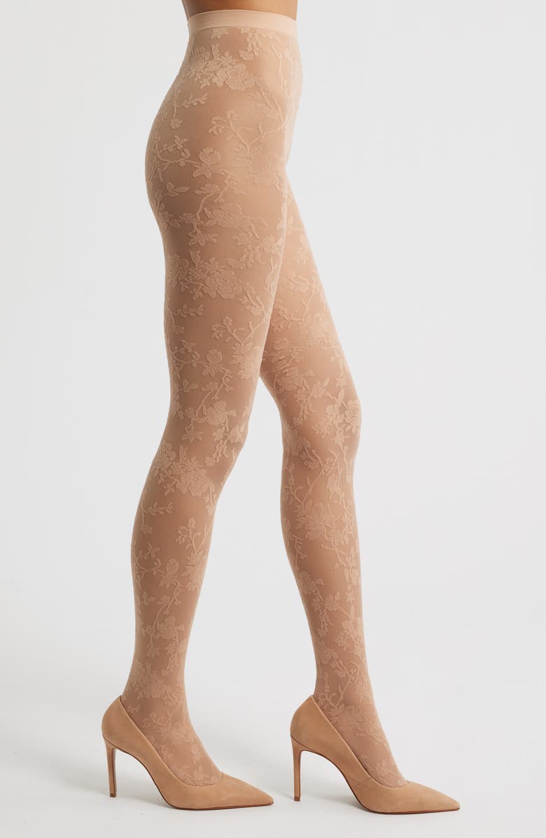 Wolford Floral Tights, Main, color, Almond
