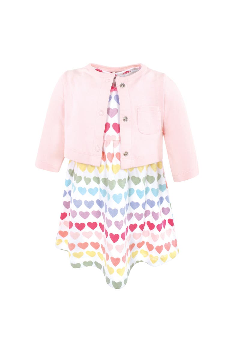 Two-Piece Cotton Dress and Knit Cardigan Set, Main, color, Cascading Hearts