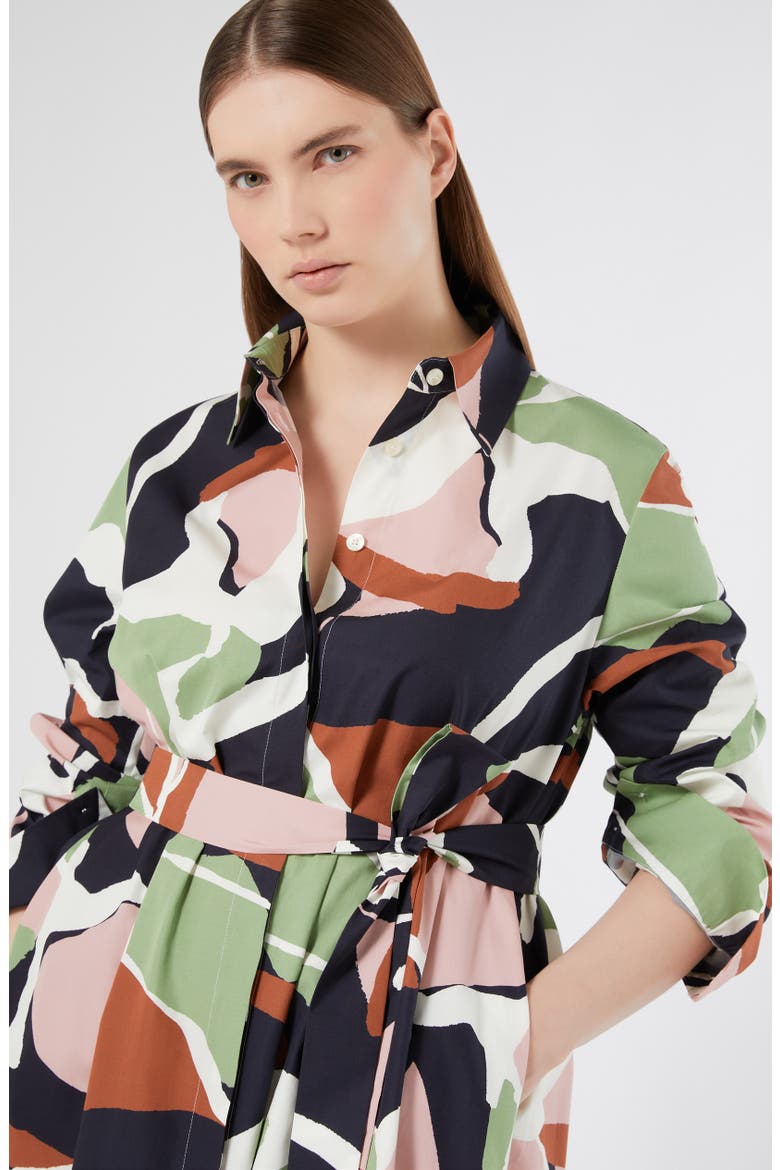 Emanuel Abstract Print Long Sleeve Cotton Shirtdress, Alternate, color, CORAL/ GREEN/ WHITE MULTI