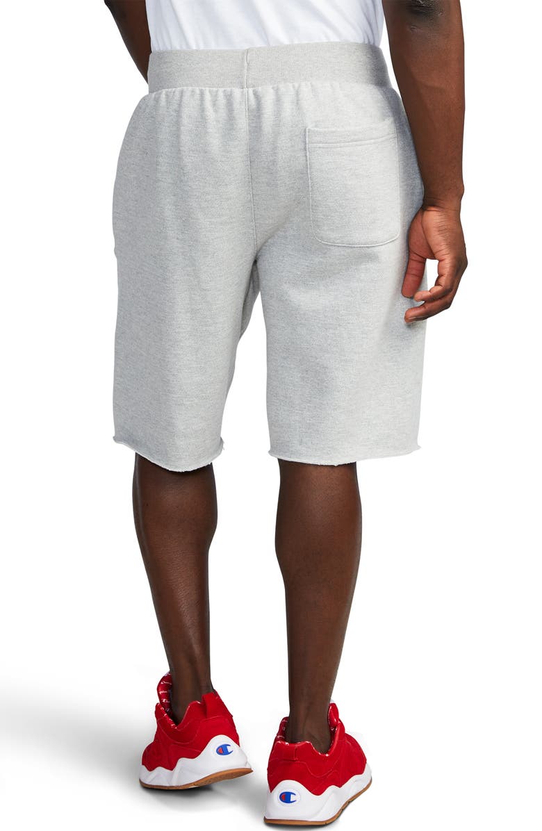 Champion Reverse Weave Felt Patch Cutoff Fleece Shorts, Alternate, color,