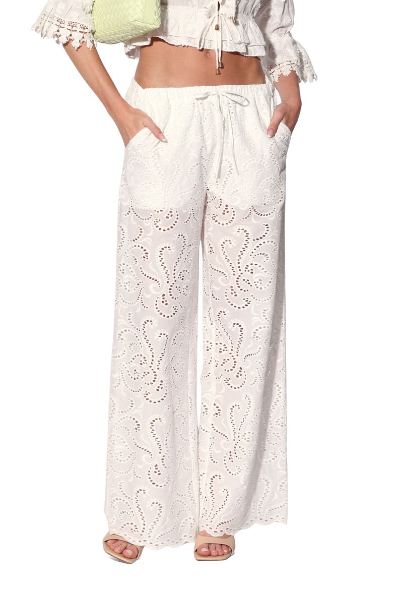 Lysander Embroidered Eyelet Cotton Pants, Main, color, WHITE