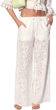 Walter Baker Lysander Embroidered Eyelet Cotton Pants