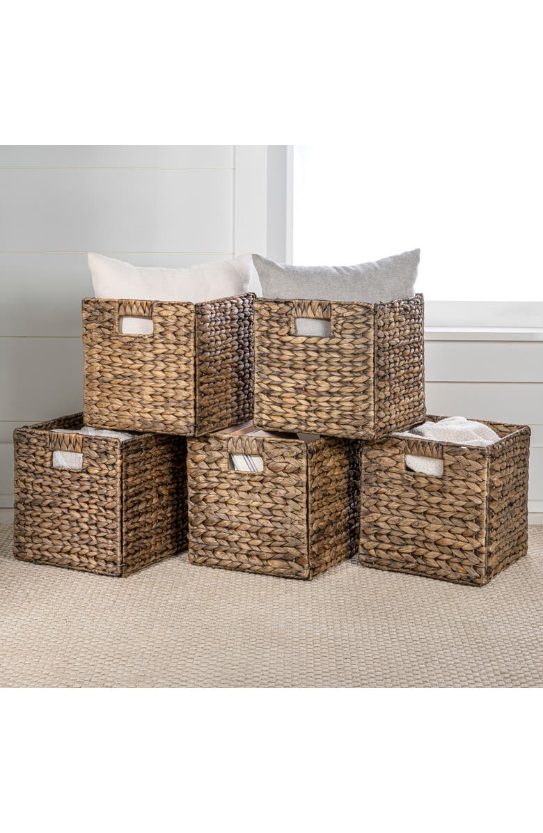 HAPPIMESS Bryce Classic Farmhouse Handwoven Hyacinth Collapsible Storage Cube Baskets with Handles,, Main, color, Woody