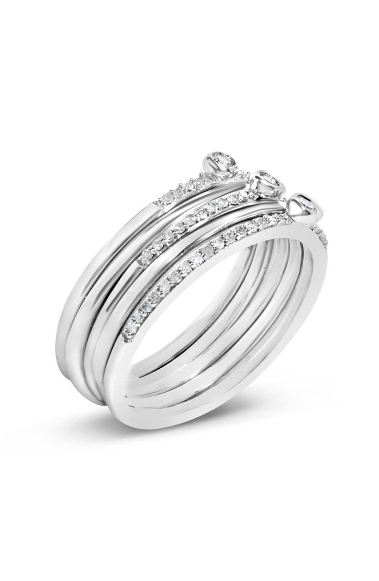 Haus of Brilliance Sterling Silver 3/8 Cttw Diamond Bezel and Pave Set Stackable Ring Set, Alternate, color, Silver