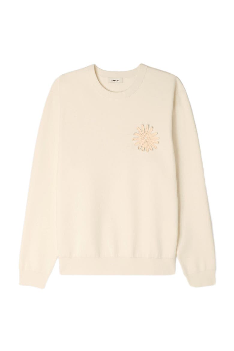 Crochet flower knit sweatshirt, Alternate, color, Ecru