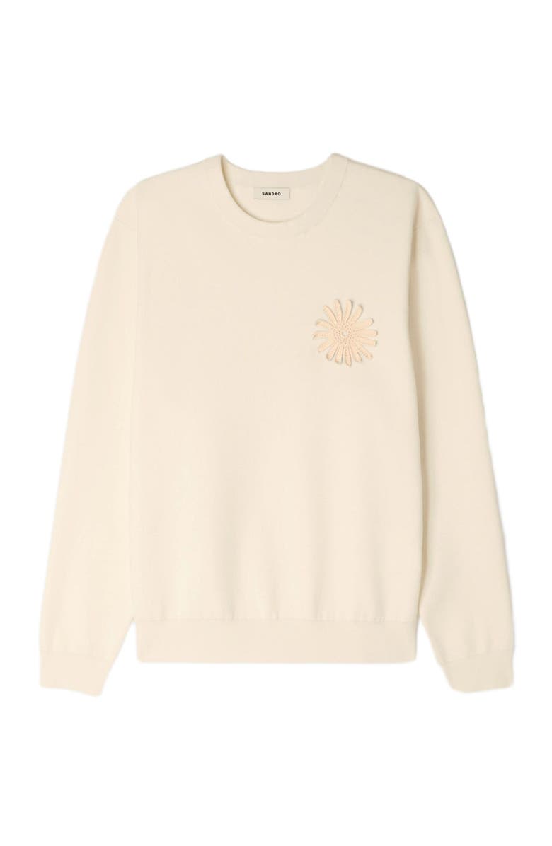 SANDRO Crochet flower knit sweatshirt, Alternate, color, Ecru