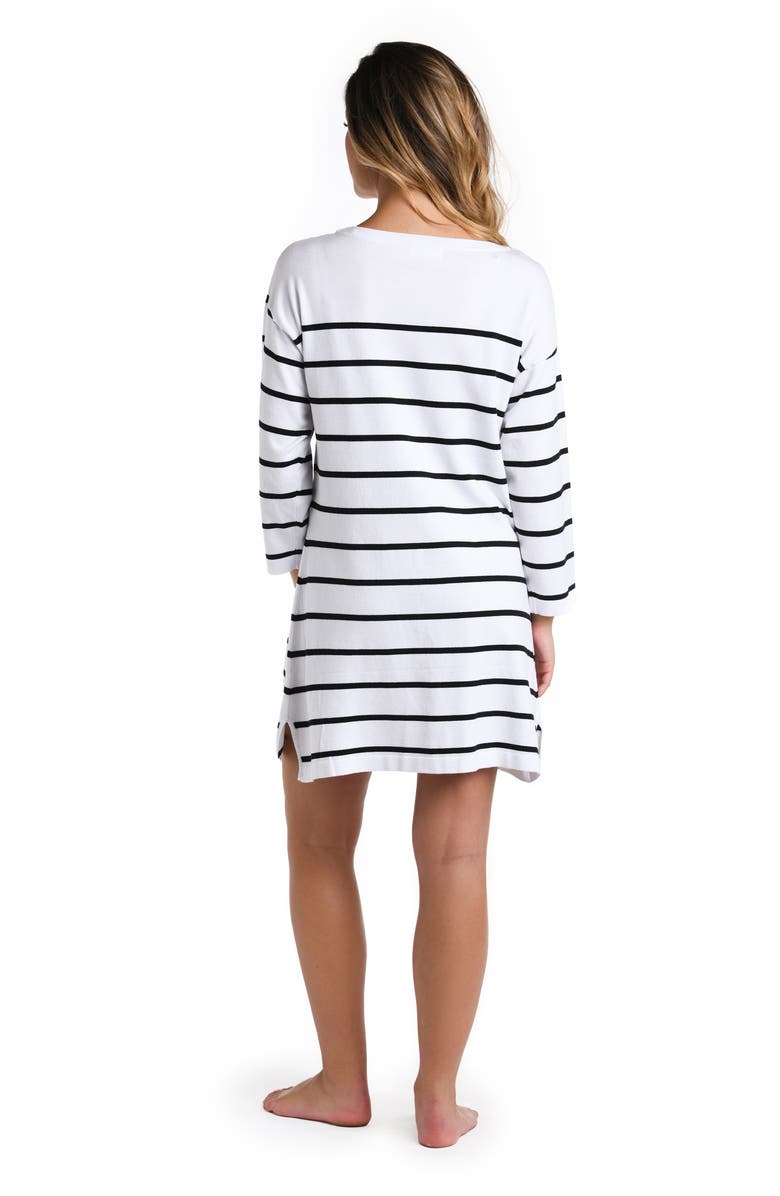 La Blanca Stripe Boat Neck Cover-Up Tunic, Alternate, color, White With Black