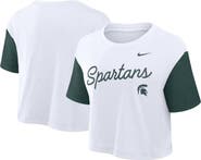 Nike Women's Nike White/Green Michigan State Spartans Color-Block Script Performance Cropped T-Shirt