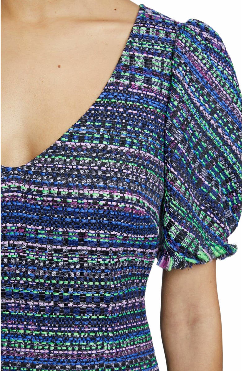 Santorelli Bianca Tweed Shift Dress with Puff Sleeves, Alternate, color, Purple Multi
