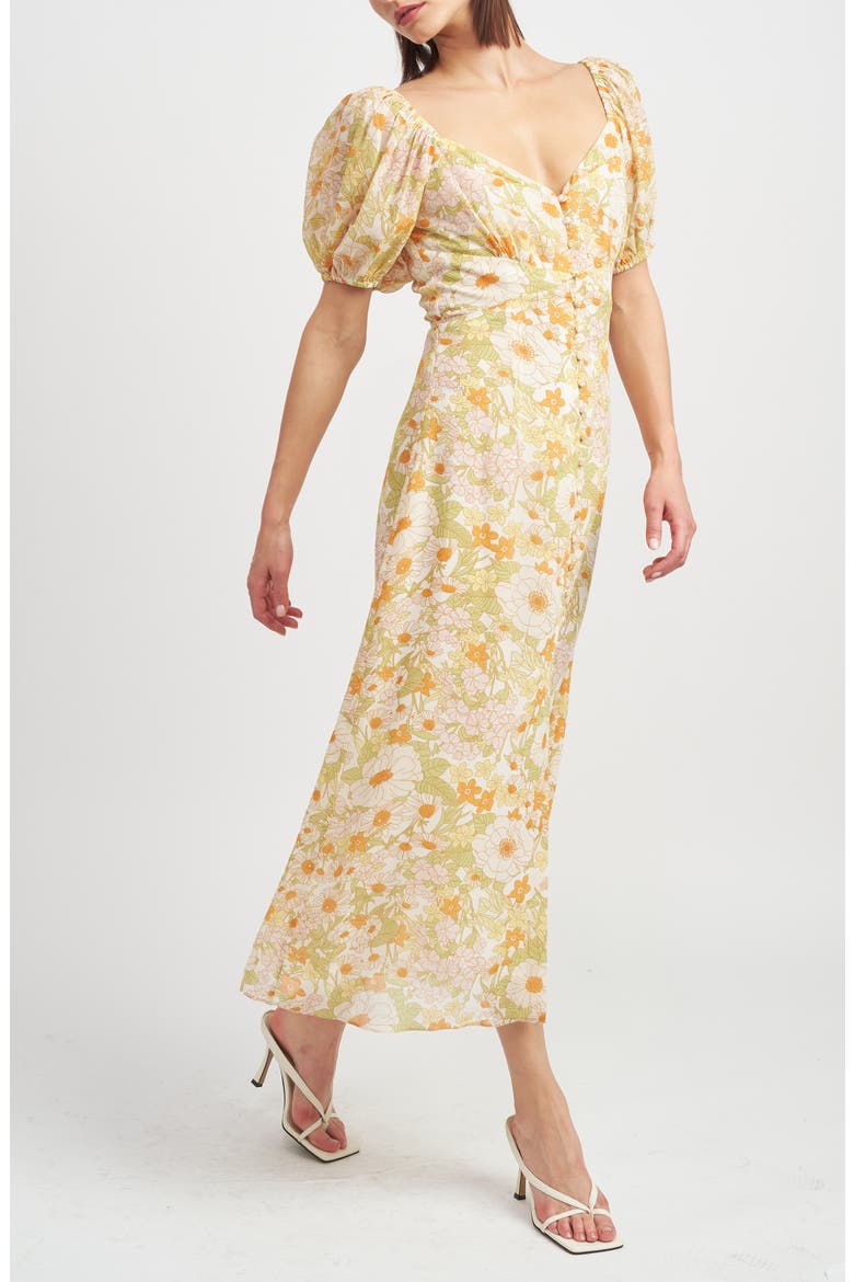 Annie Floral Midi Dress, Alternate, color, YELLOW MULTI