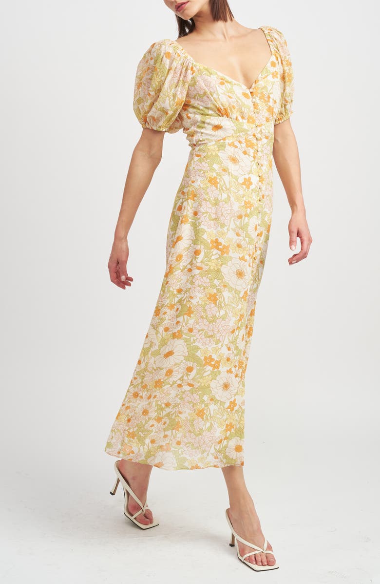 En Saison Annie Floral Midi Dress, Alternate, color, Yellow Multi