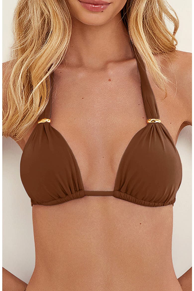 Bia Tube Solid Halter Bikini Top, Main, color, BROWN