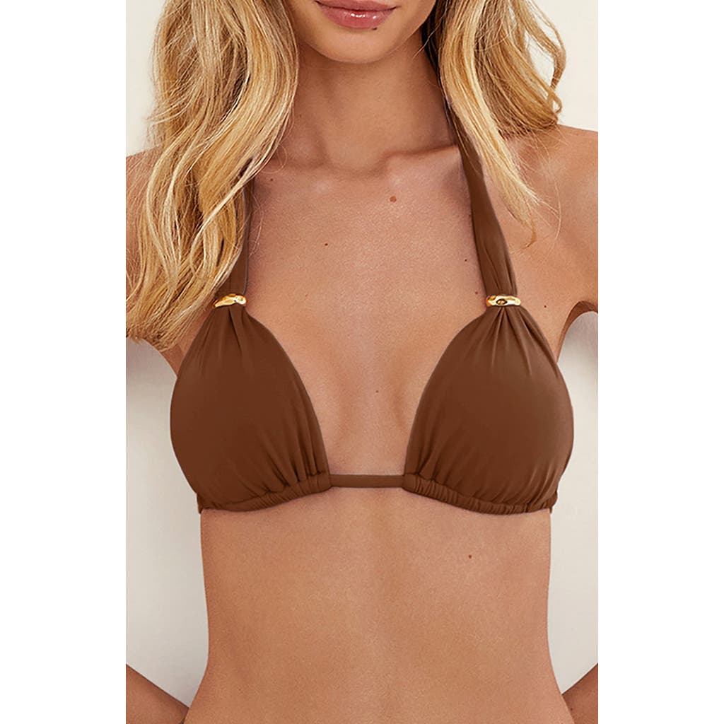 Vix Paula Hermanny Bia Tube Solid Halter Bikini Top In Brown