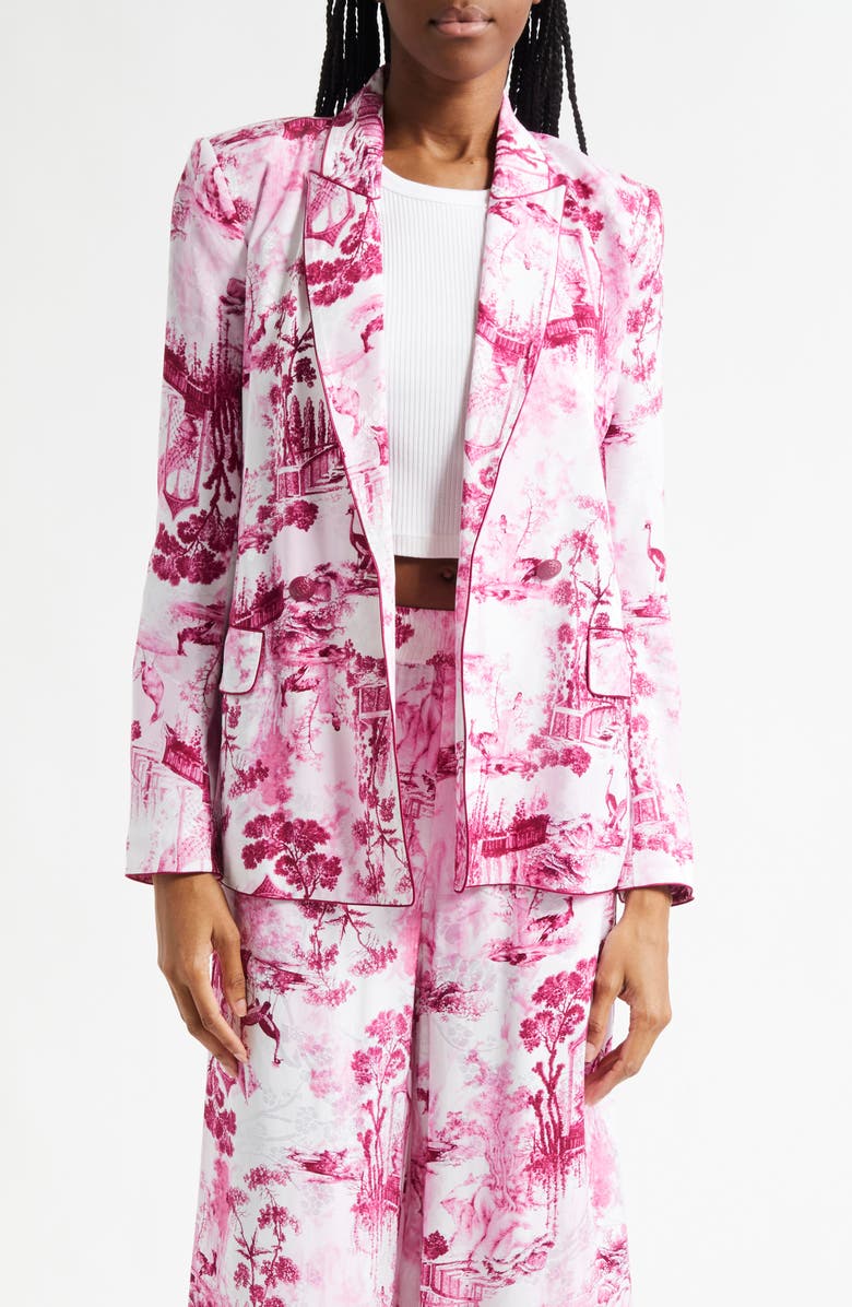 L'AGENCE Jordana Tie Waist Blazer, Main, color, White/ Pink Porcelain Toile