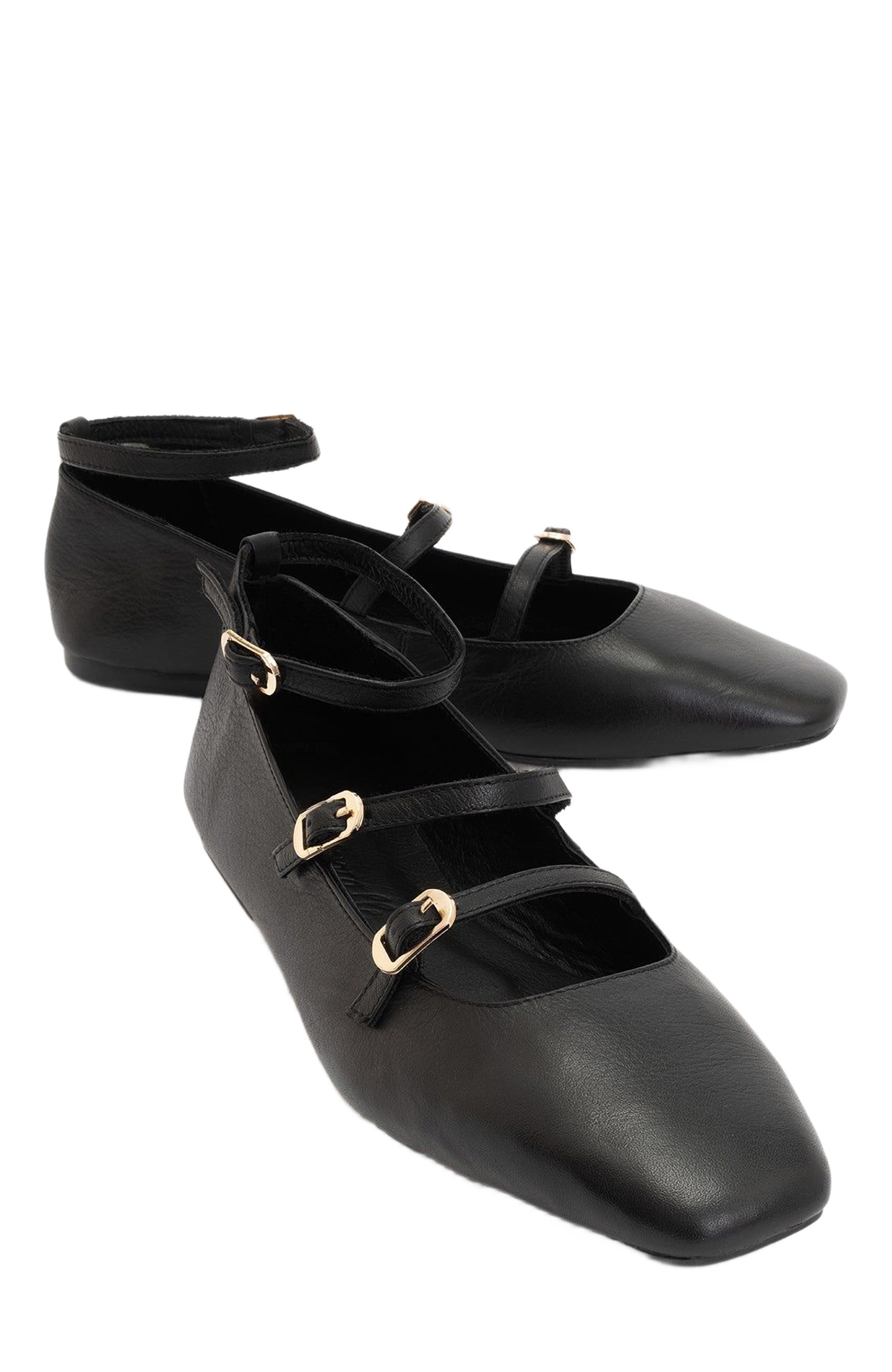 Forever & Always Shoes Serena Leather Mary Jane Flats, Alternate, color, Black Leather