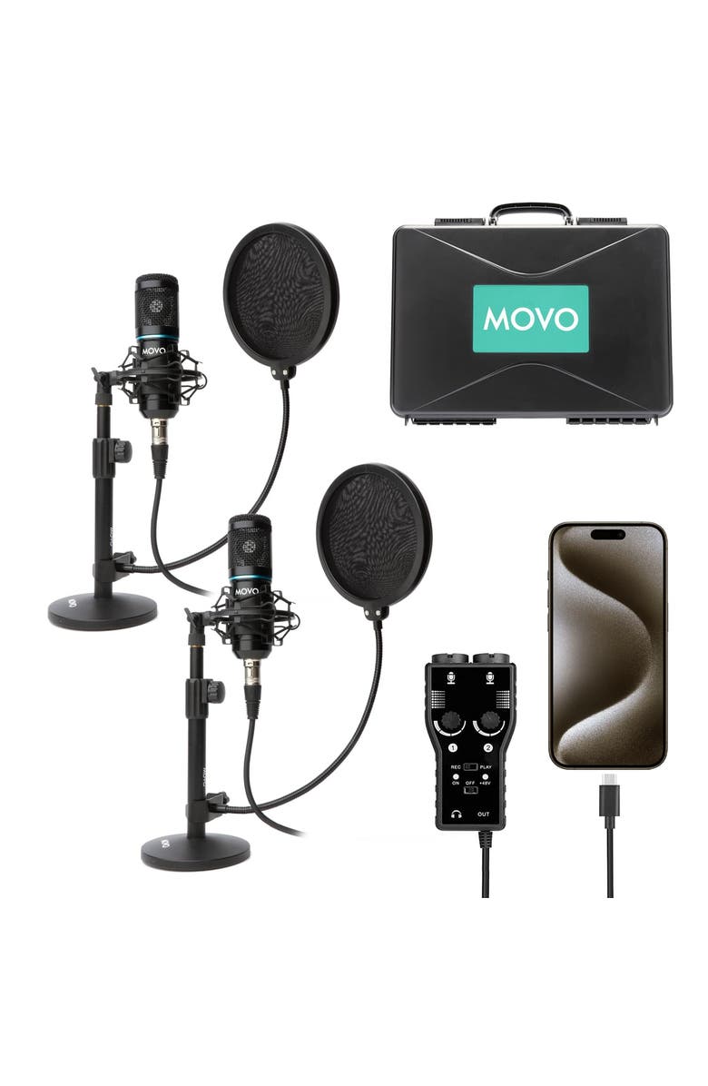 MOVO iPhone 15/16 USB-C Podcast Equipment Bundle Compatible with iPhone 15/16, iPad-Pro, Main, color, Black