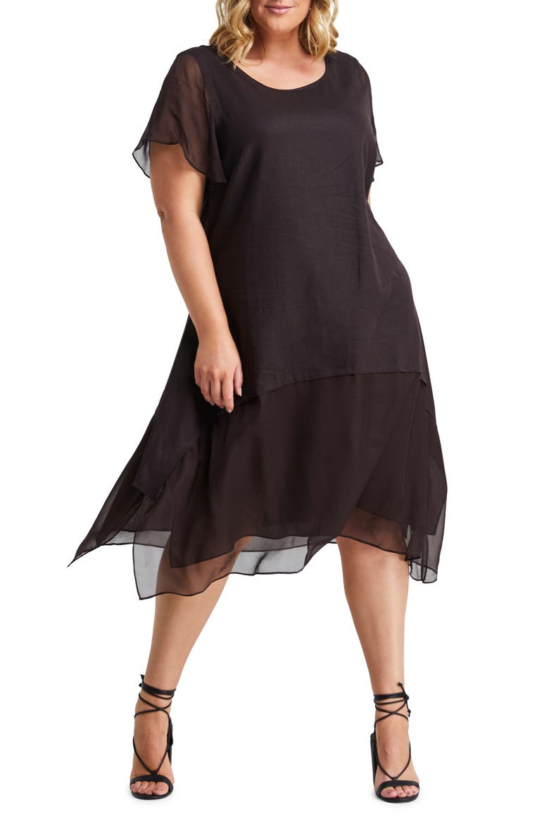 Mimosa Linen Blend Swing Dress, Main, color, CHOCOLATE
