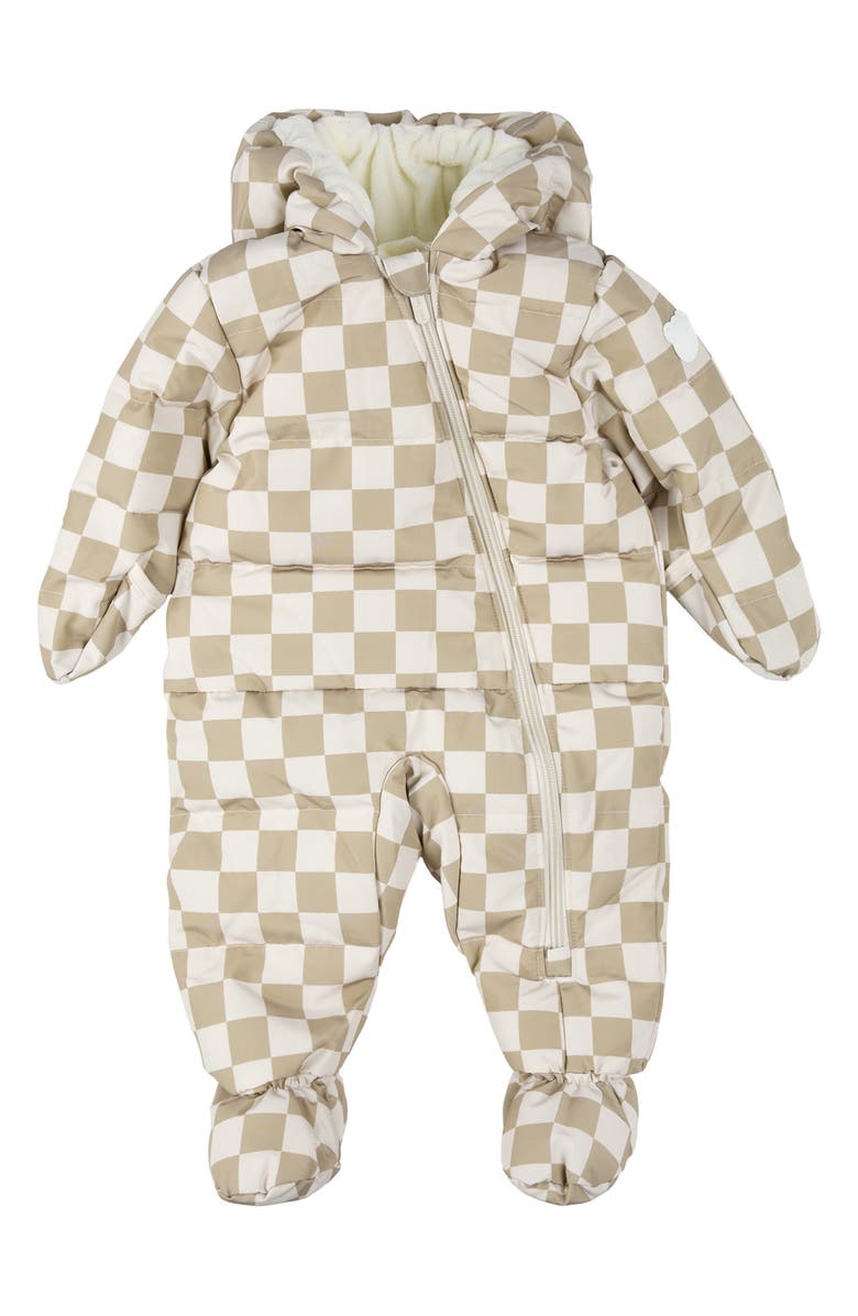 FIRSTS by Petit Lem Checkerboard Hooded Snowsuit, Alternate, color, Beige