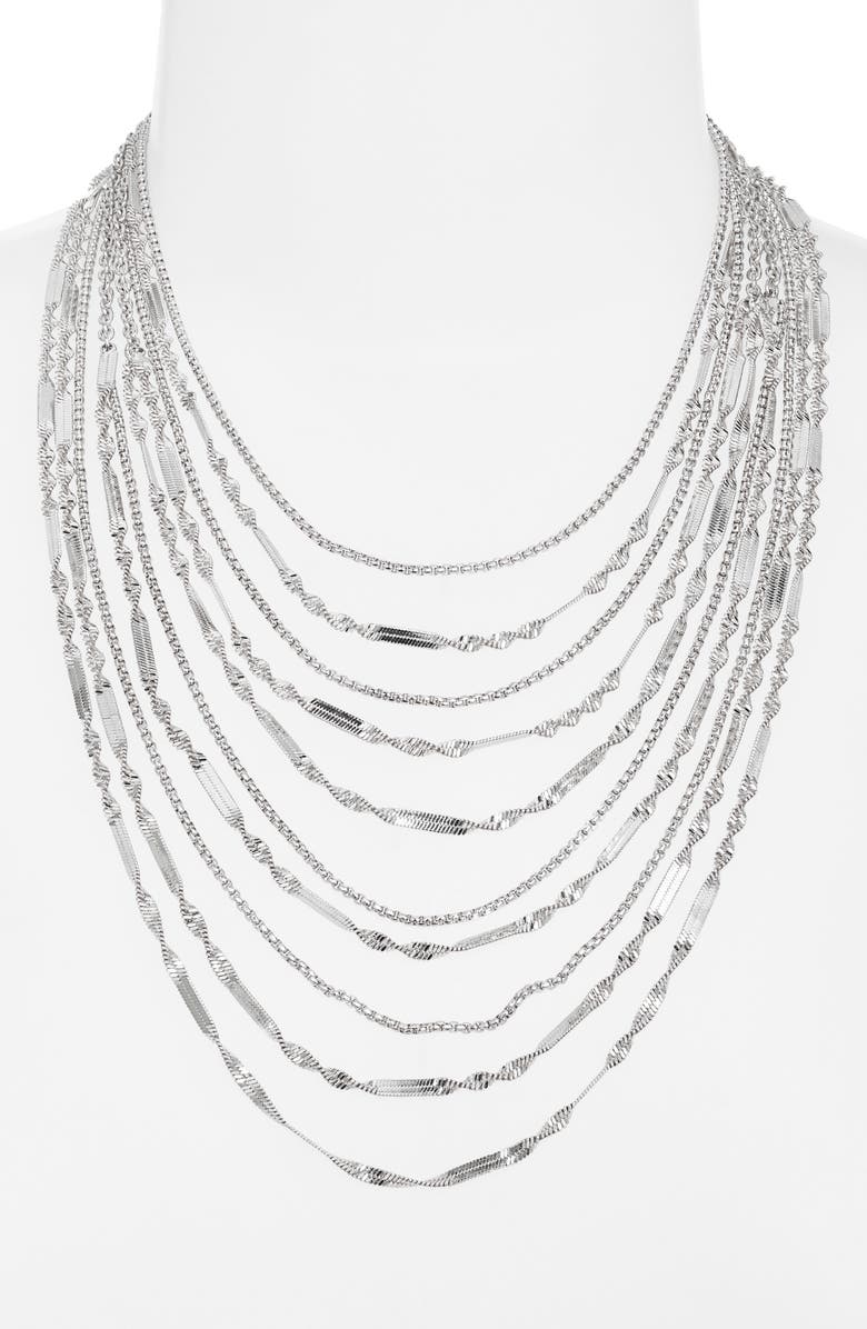 Open Edit Layered Chain Necklace, Alternate, color, Silver