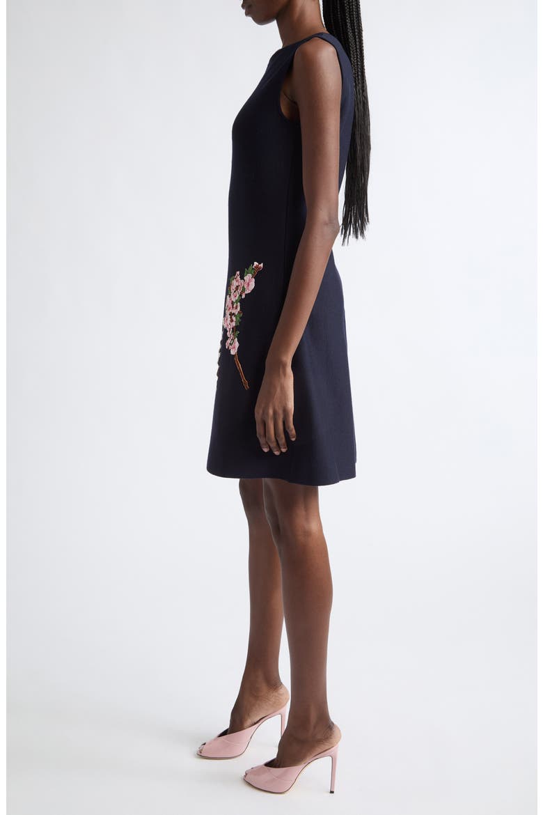 Mixed Botanical Embroidered Wool Knit Dress, Alternate, color, NAVY