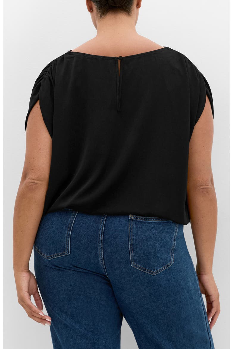 Elise Ruched Sleeve Drawstring Waist Top, Alternate, color, BLACK