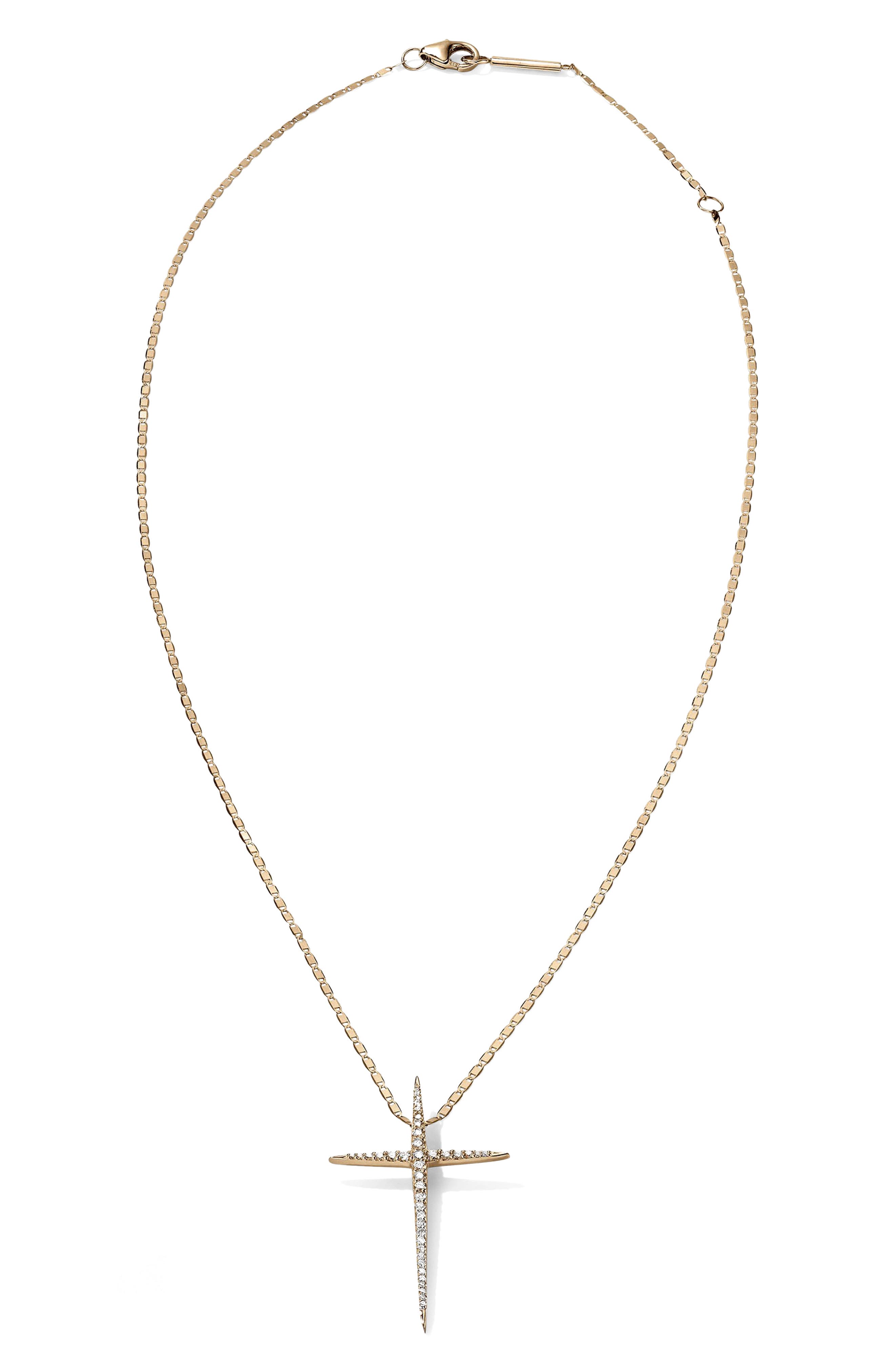 Lana Pointed Diamond Cross Pendant Necklace in Yellow Gold 
