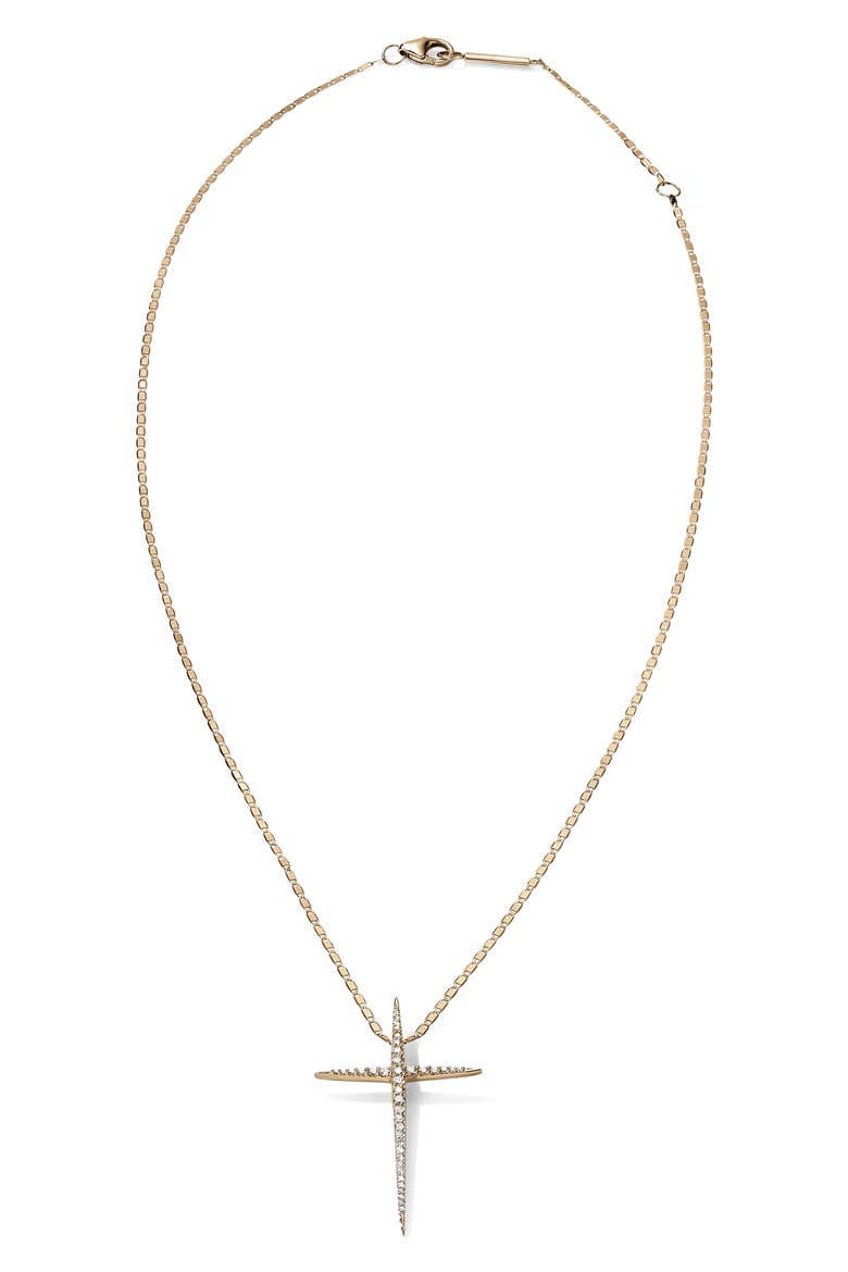14K Gold Pointed Diamond Cross Pendant Necklace, Main, color, YELLOW GOLD