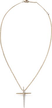LANA 14K Gold Pointed Diamond Cross Pendant Necklace