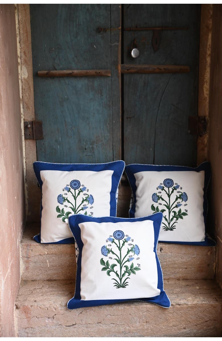 Inner Child Cobalt Botanical Study Blockprint Pillow - Cover Only, Alternate, color, Cobalt