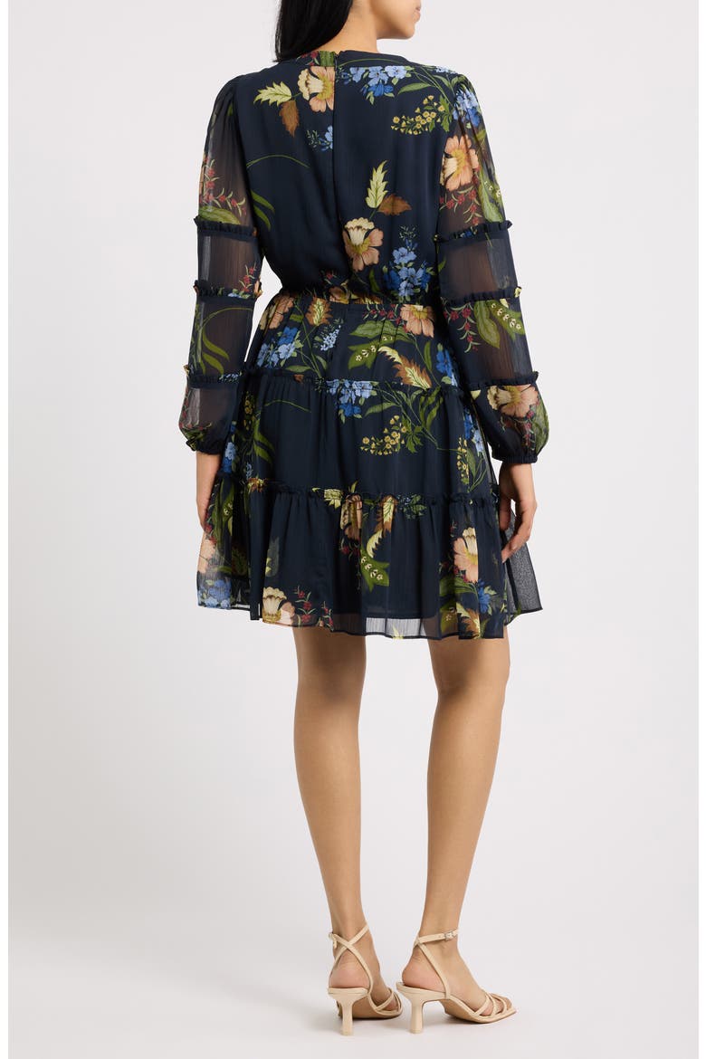 Floral Print Long Sleeve Dress, Alternate, color, RICH BLACK