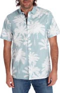 PX Palm Print Short Sleeve Button-Up Peached Cotton Poplin Shirt