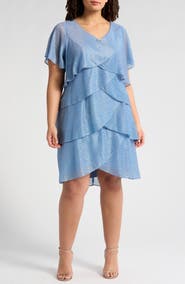 SL FASHIONS Shimmer Bodre Tiered Ruffle Dress