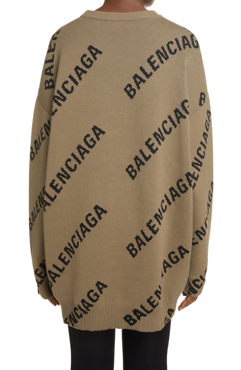 Balenciaga Logo Intarsia Oversize Crewneck Sweater, Alternate, color, 