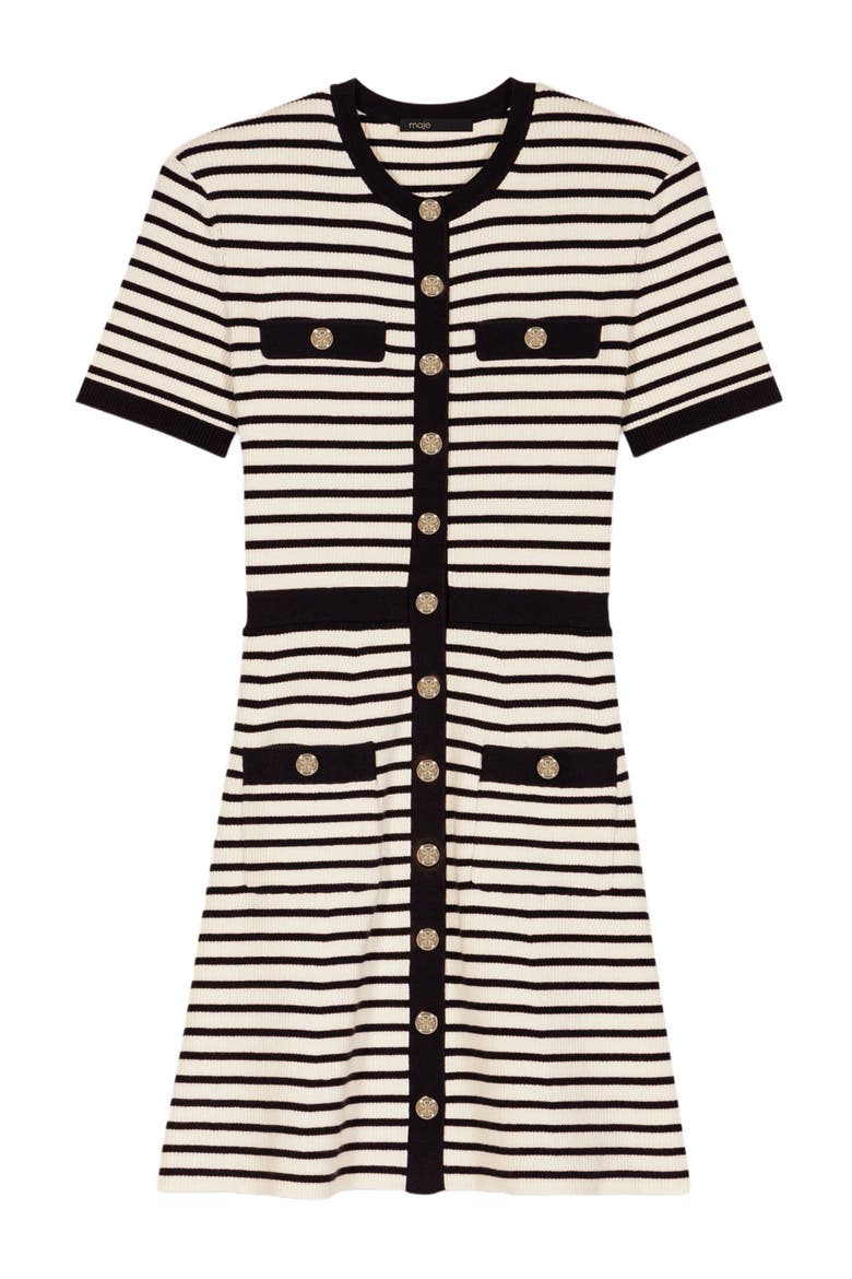 Rib knit short dress, Alternate, color, Navy / ecru