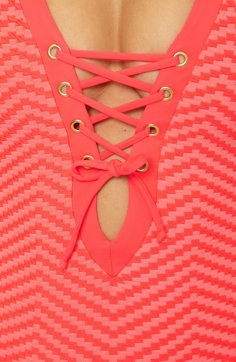 Becca Connect Plunge One-Piece Swimsuit, Alternate, color, Dragon Fire