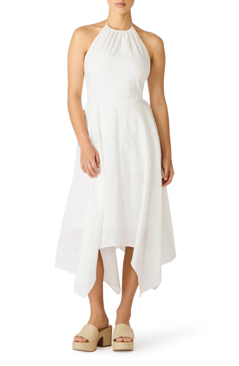 Steve Madden Dalina Eyelet Embroidery Halter Dress, Main, color, Birch White