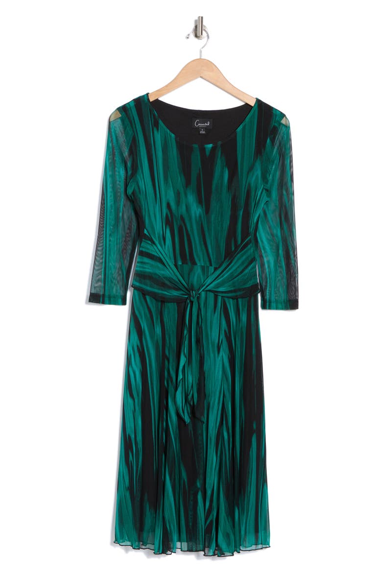 Mesh Tie Waist Long Sleeve Dress, Alternate, color, HUNTER