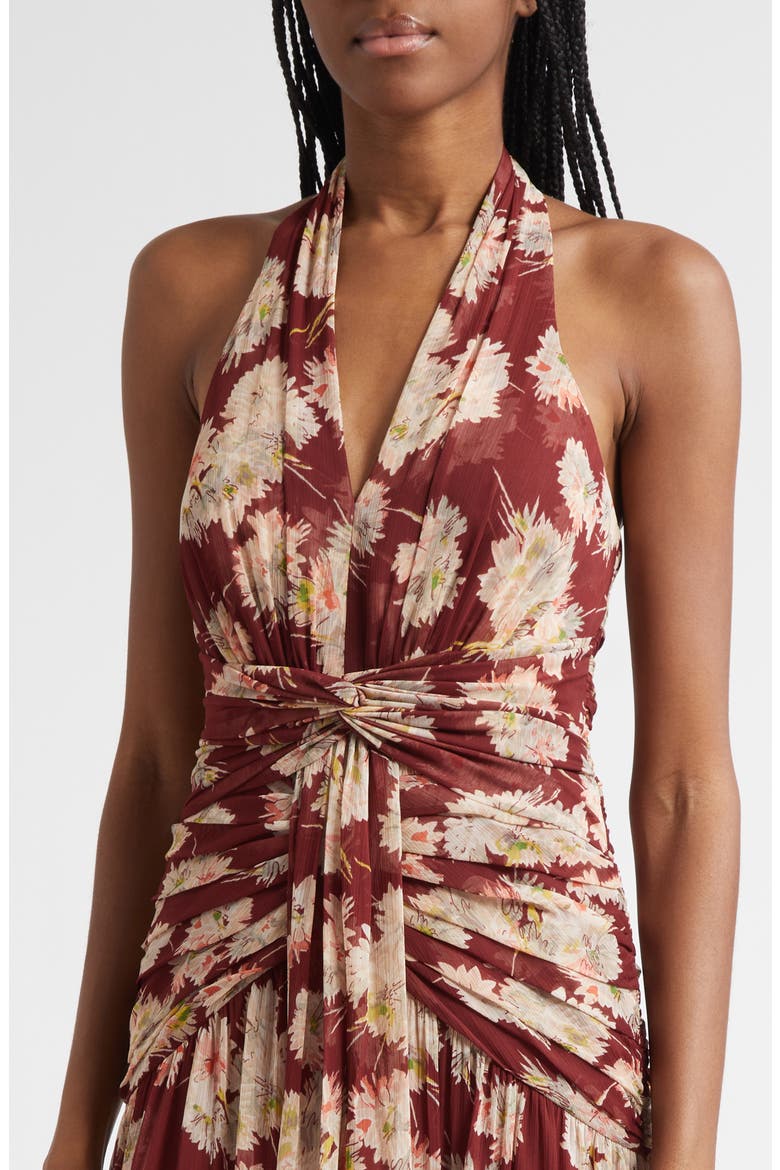 Mae Bouquet Floral Print Halter Dress, Alternate, color, WINEBERRY MULTI