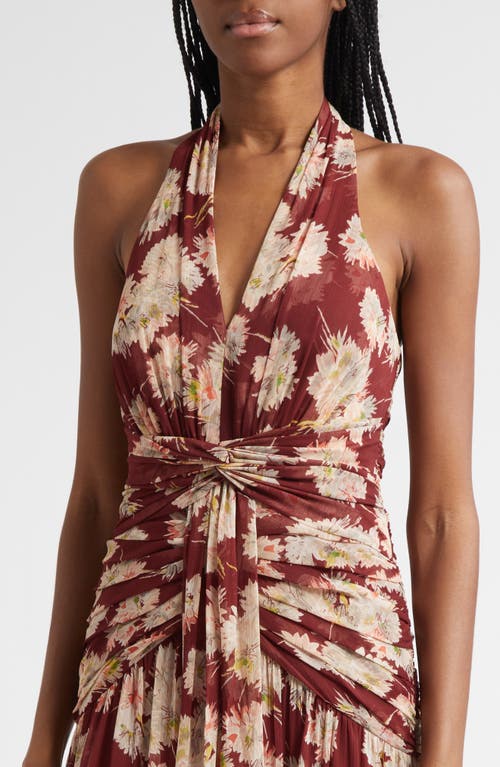 Cinq À Sept Mae Bouquet Floral Print Halter Dress In Brown