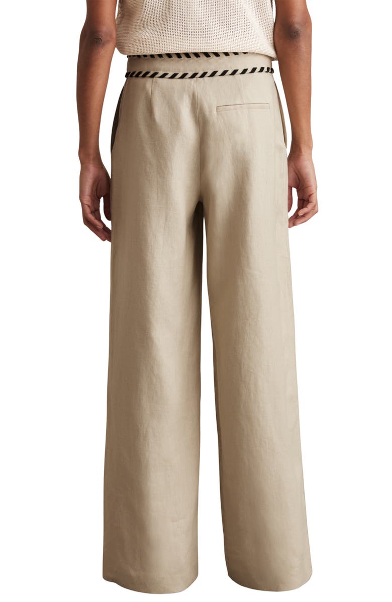 Reiss Fawn Whipstitch Wide Leg Linen Pants, Alternate, color, Neutral