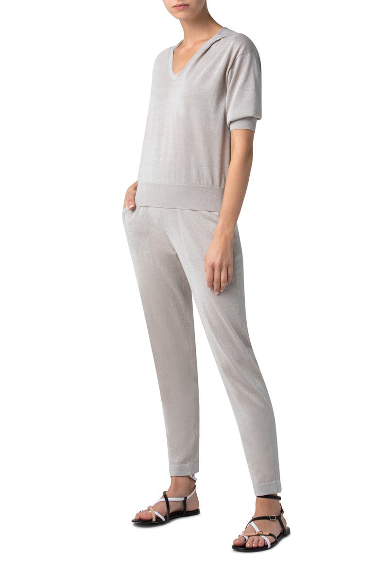 Metallic Silk & Organic Cotton Hooded Sweater, Alternate, color, GREIGE