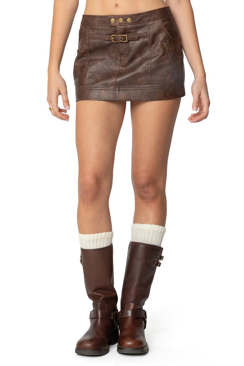Pax Faux Leather Miniskirt, Main, color, BROWN