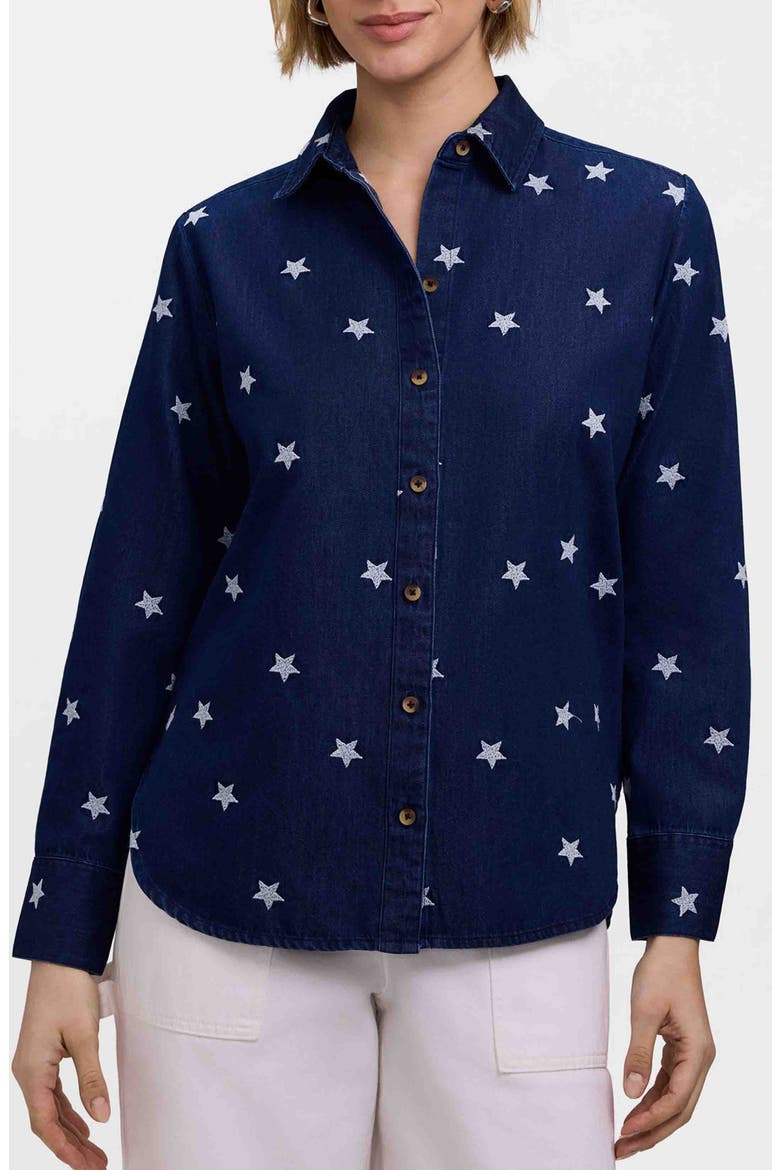 Meghan Star Embroidered Denim Button-Up Shirt, Main, color, NAVY BLUE/ MULTI