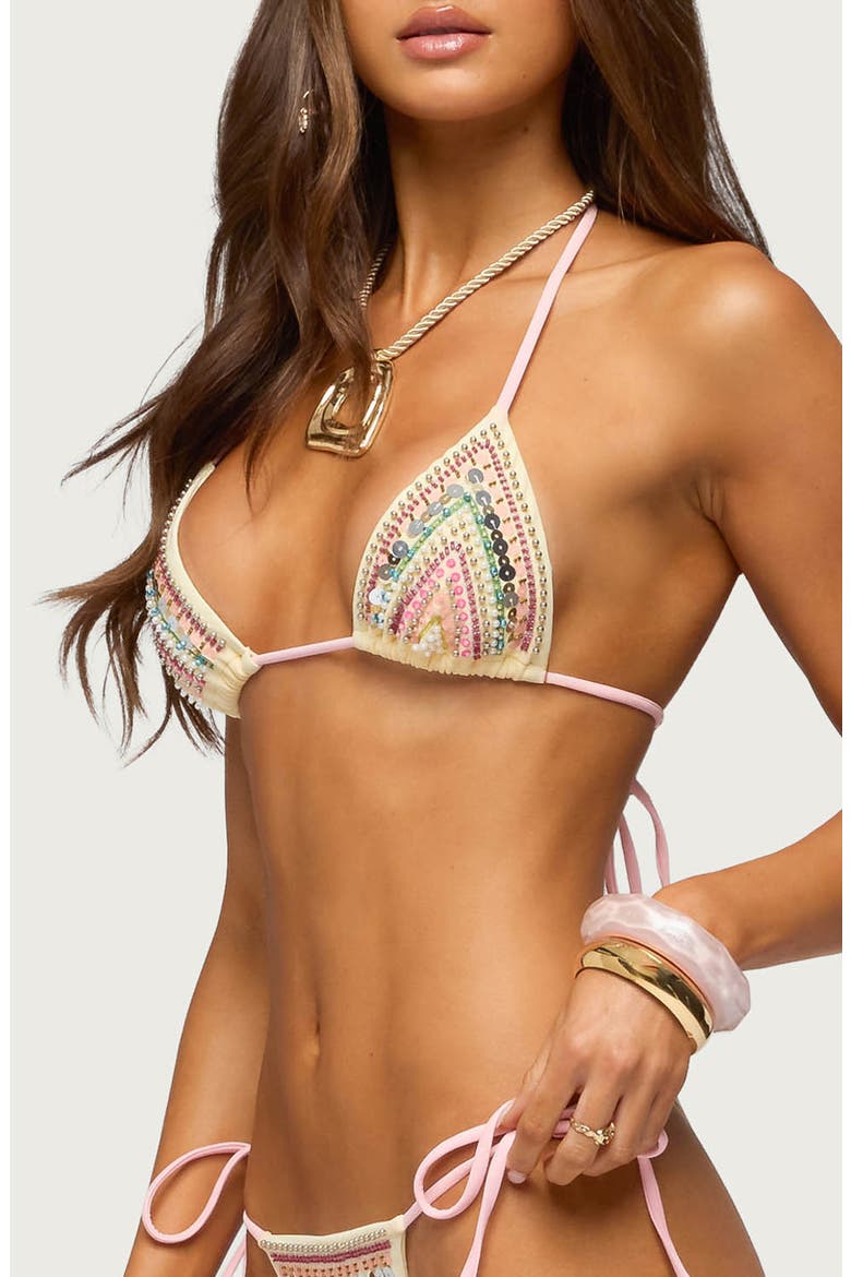 Tarah Sequin & Bead Triangle Bikini Top, Alternate, color, MIX