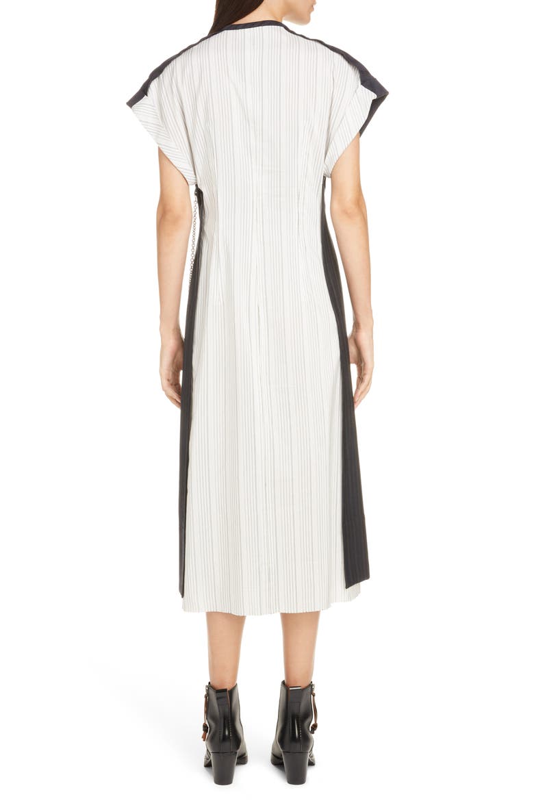 Di Chain Detail Pinstripe Midi Dress, Alternate, color, NAVY BLUE