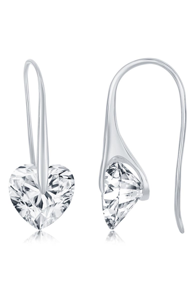 SIMONA Heart CZ Frenchwire Earrings, Main, color, Silver