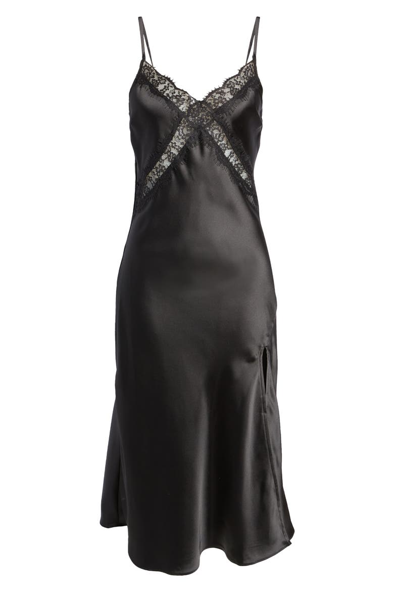 Showing Up In Elegance Satin Midi Dress, Alternate, color, BLACK